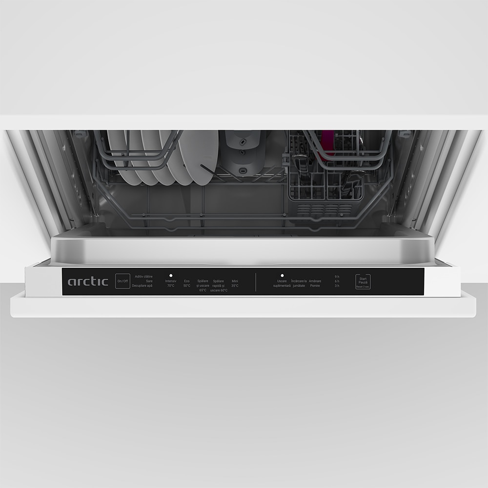 Masina de spalat vase incorporabila ARCTIC DIS1503, 10 seturi, 5 programe, 45 cm, Clasa D, panou comanda negru