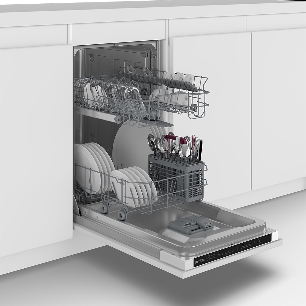 Masina de spalat vase incorporabila ARCTIC DIS1503, 10 seturi, 5 programe, 45 cm, Clasa D, panou comanda negru