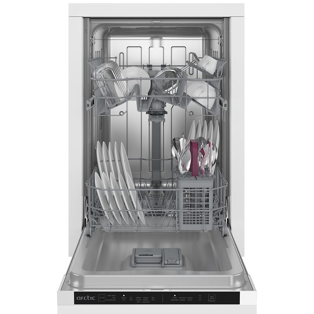 Masina de spalat vase incorporabila ARCTIC DIS1503, 10 seturi, 5 programe, 45 cm, Clasa D, panou comanda negru