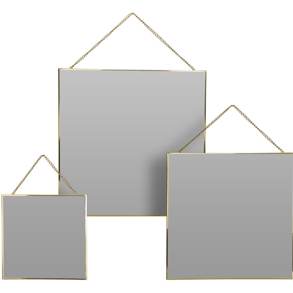Set 3 oglinzi decorative KI, 20 x 20 cm, 30 x 30 cm, 35 x 35 cm, auriu