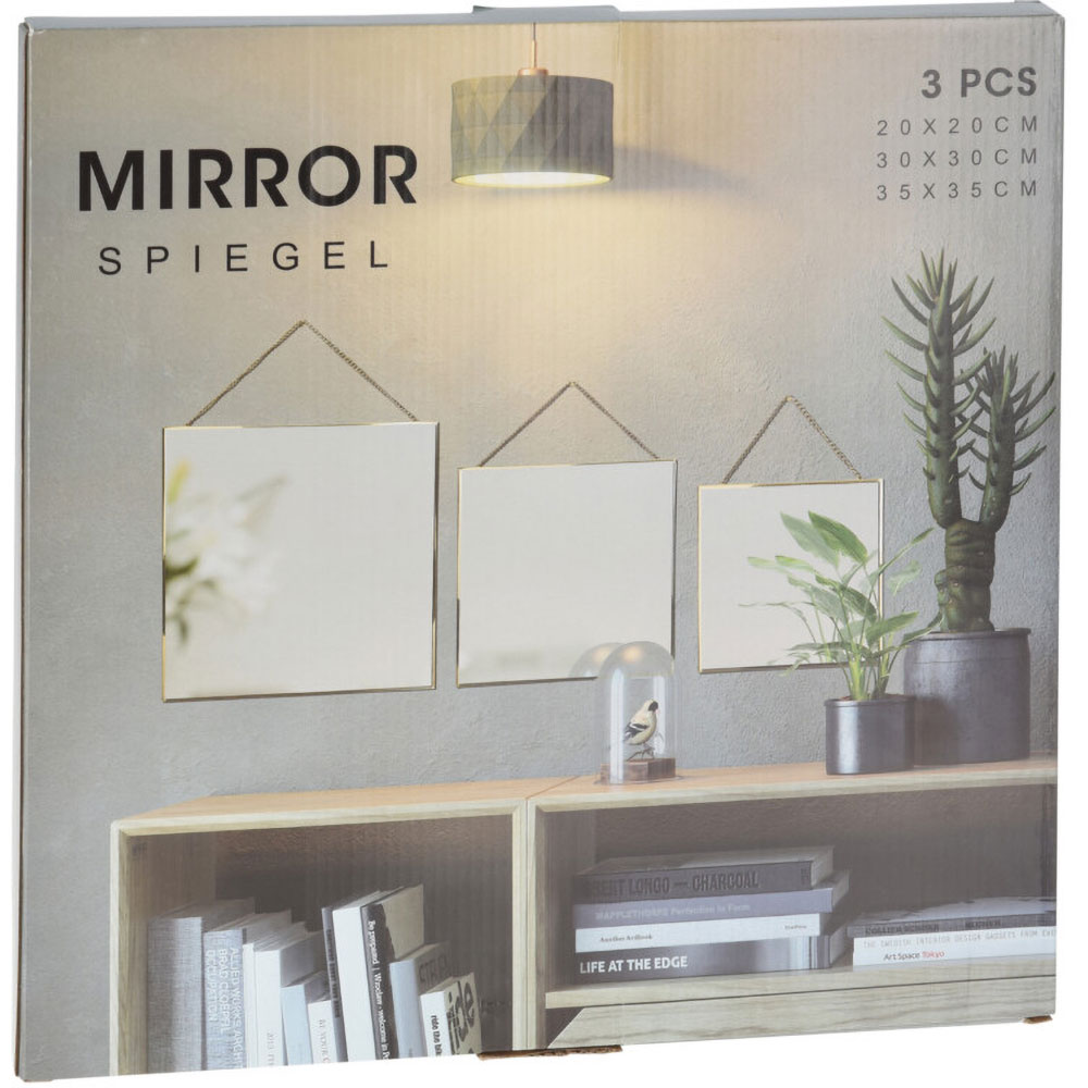 Set 3 oglinzi decorative KI, 20 x 20 cm, 30 x 30 cm, 35 x 35 cm, auriu