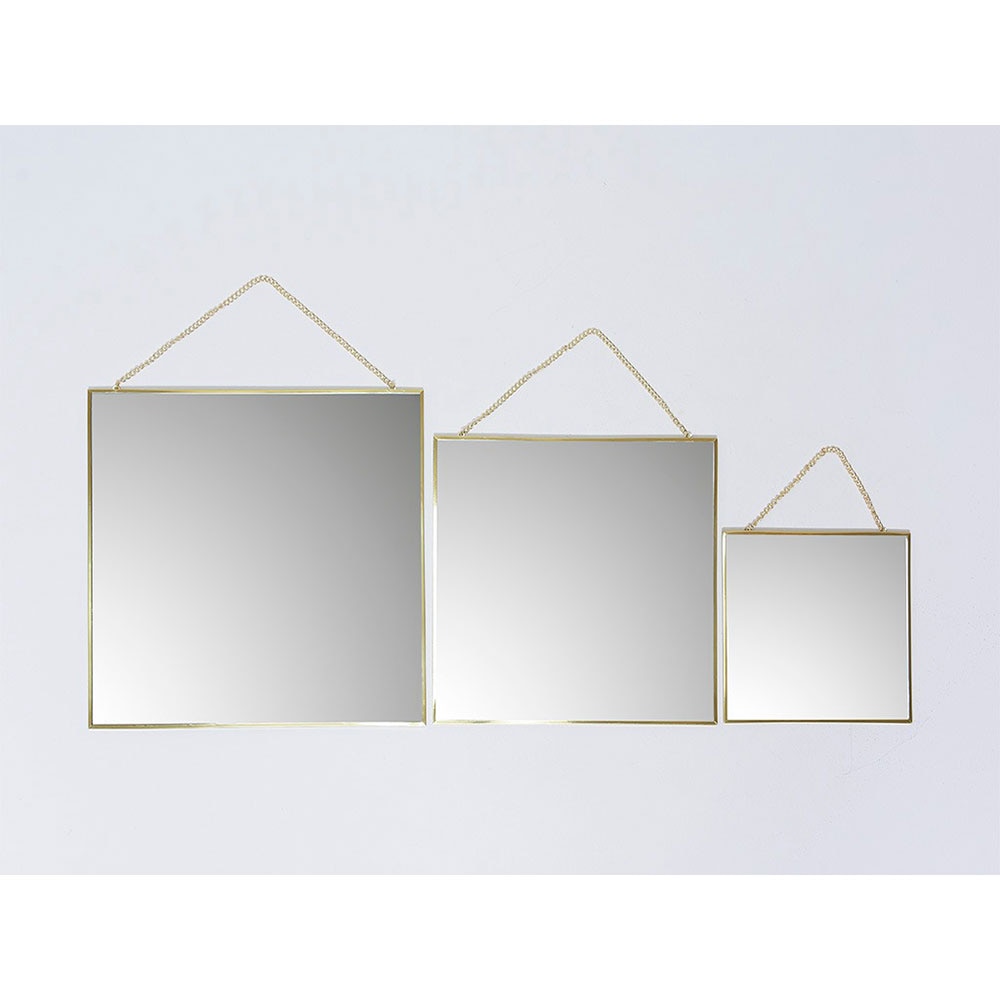 Set 3 oglinzi decorative KI, 20 x 20 cm, 30 x 30 cm, 35 x 35 cm, auriu