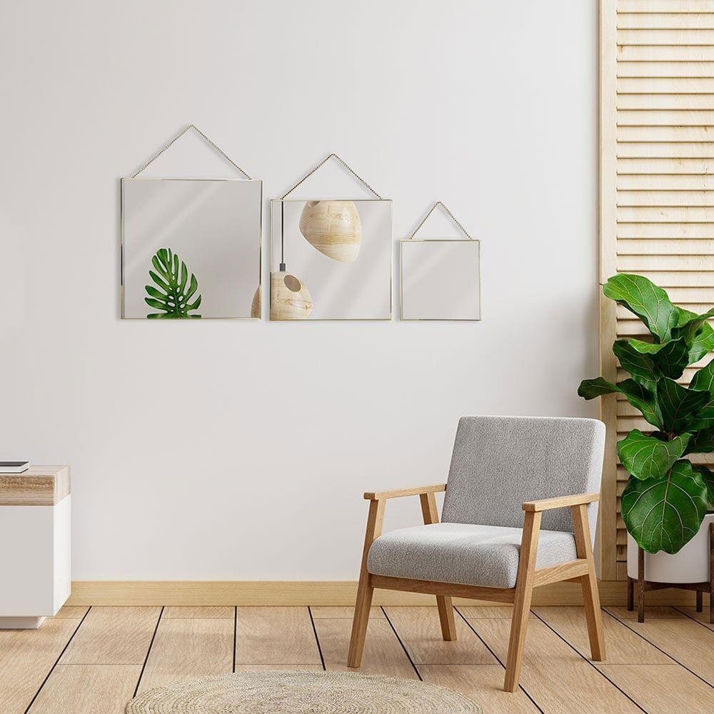Set 3 oglinzi decorative KI, 20 x 20 cm, 30 x 30 cm, 35 x 35 cm, auriu
