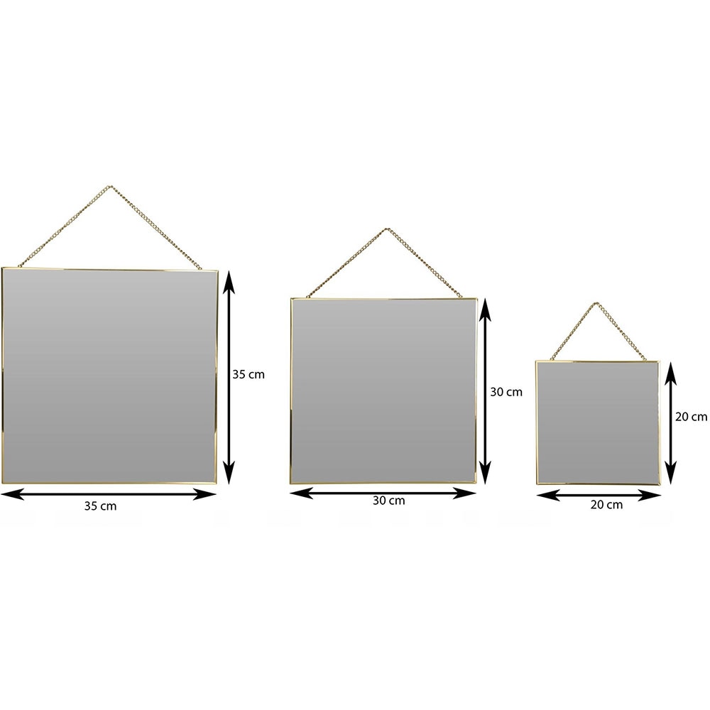 Set 3 oglinzi decorative KI, 20 x 20 cm, 30 x 30 cm, 35 x 35 cm, auriu