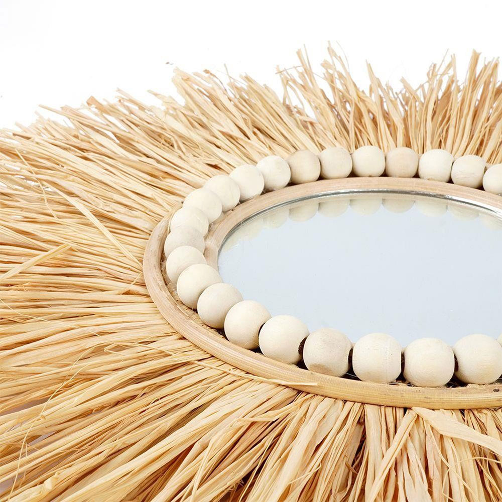 Oglinda decorativa KI, D 40 cm, maro deschis