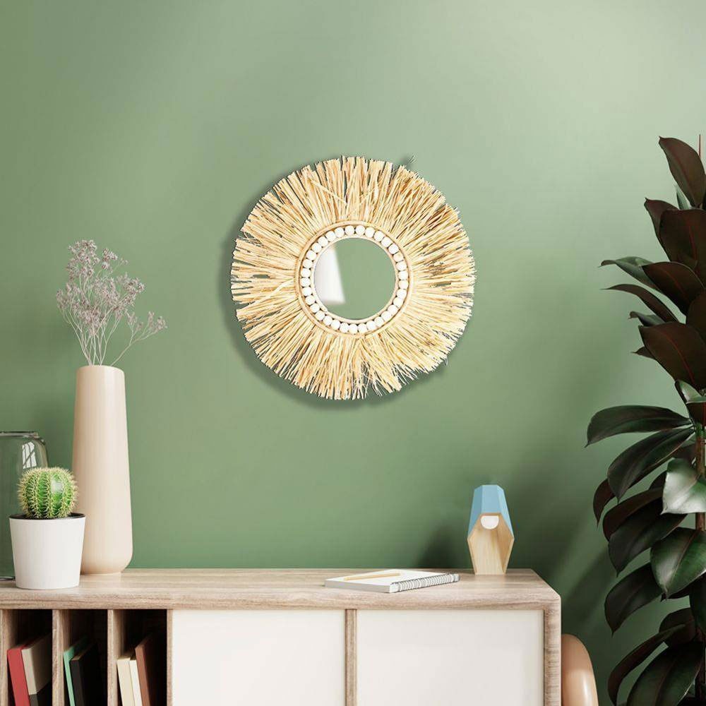 Oglinda decorativa KI, D 40 cm, maro deschis