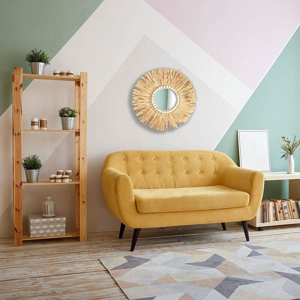 Oglinda decorativa KI, D 40 cm, maro deschis