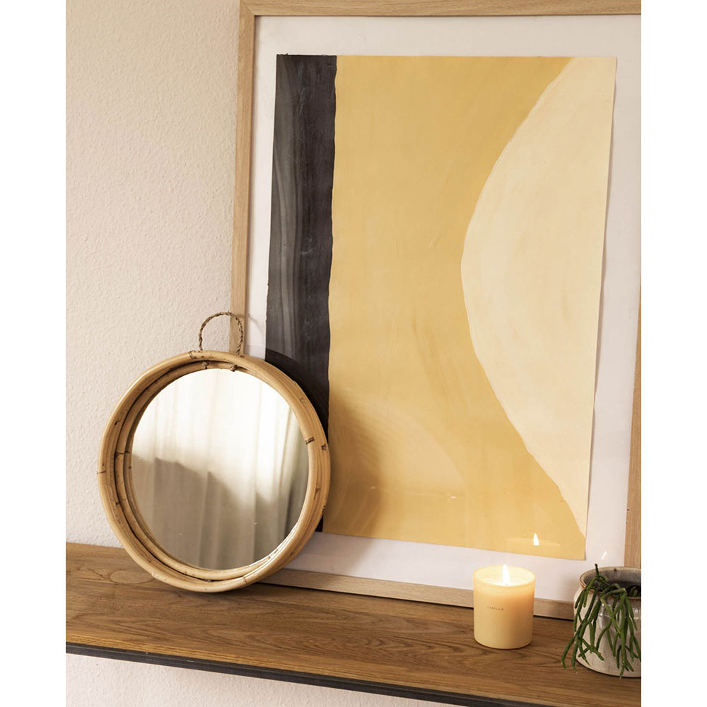 Oglinda decorativa KI, D 30 cm, maro deschis