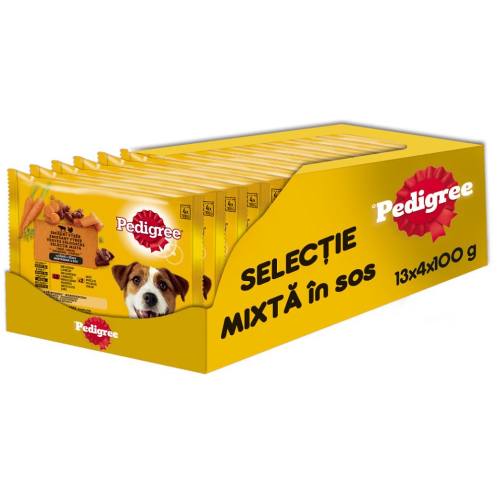 Hrana umeda pentru caini PEDIGREE, Adult, Mix in sos cu morcovi, 13 x 4 x 100g