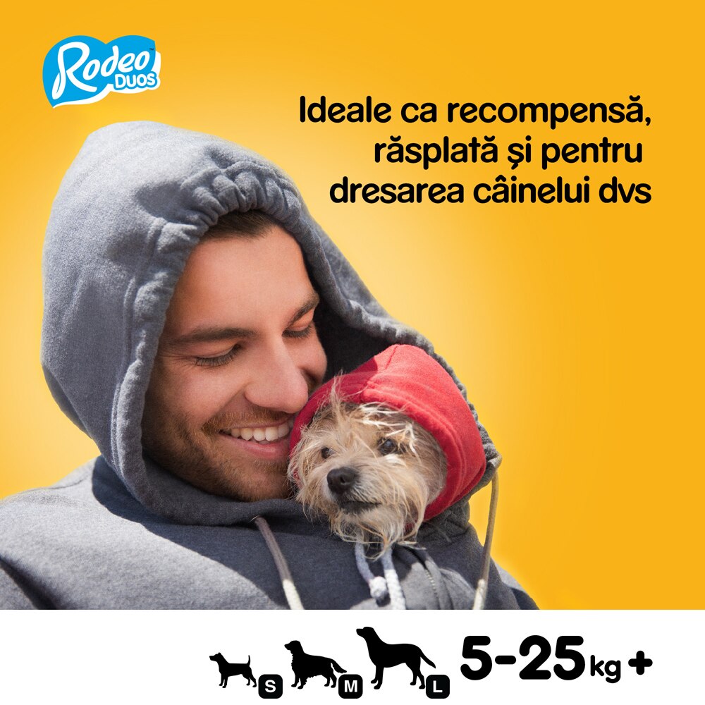 Recompensa pentru caini PEDIGREE Rodeo Duos, Pui si sunca, 123 g