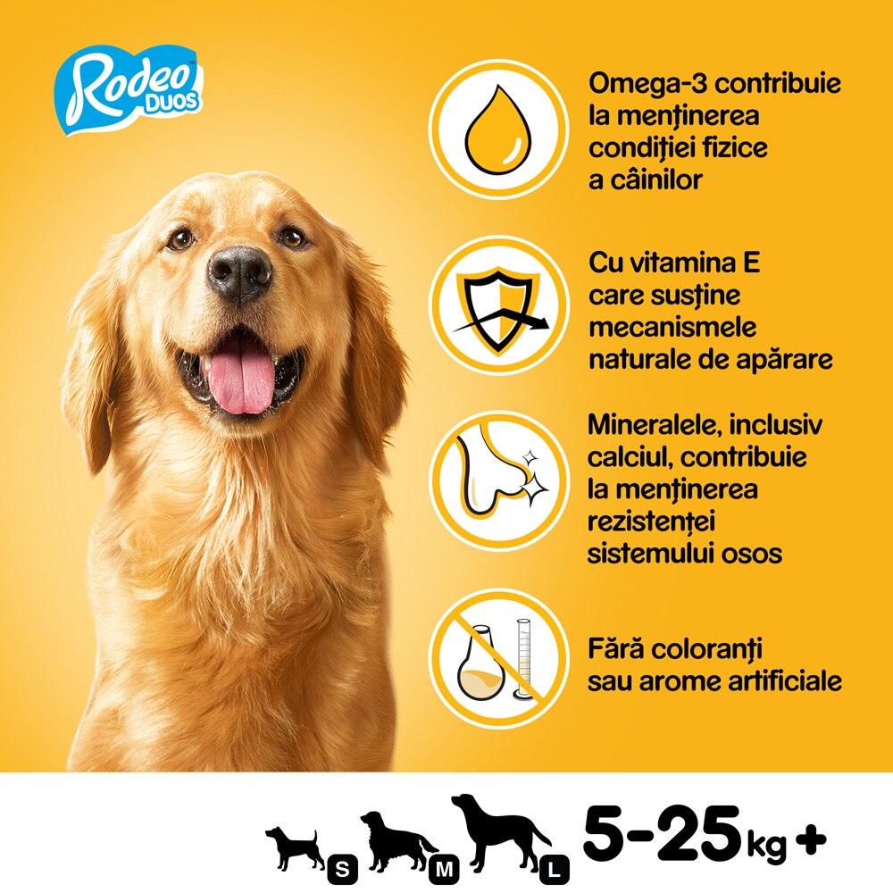 Recompensa pentru caini PEDIGREE Rodeo Duos, Vita si branza, 123 g