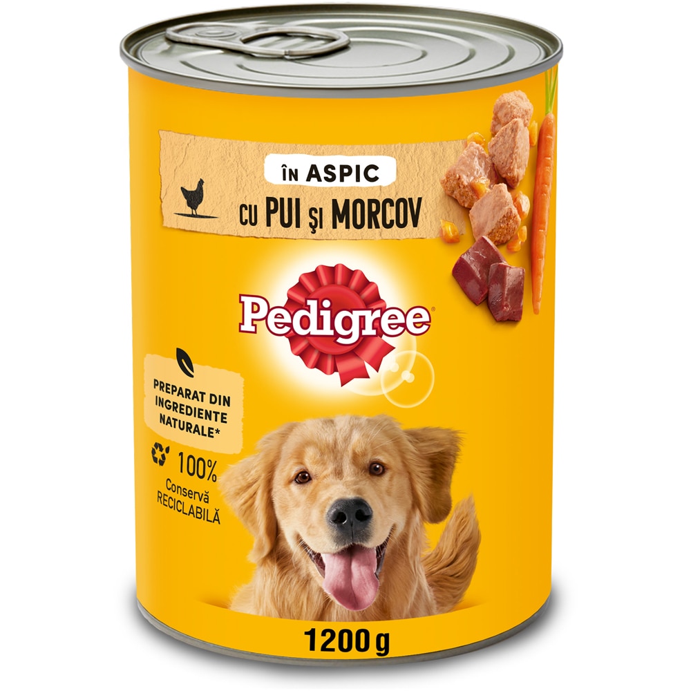 Hrana umeda pentru caini PEDIGREE, Adult, Pui si morcov in aspic, 12 x 1200g