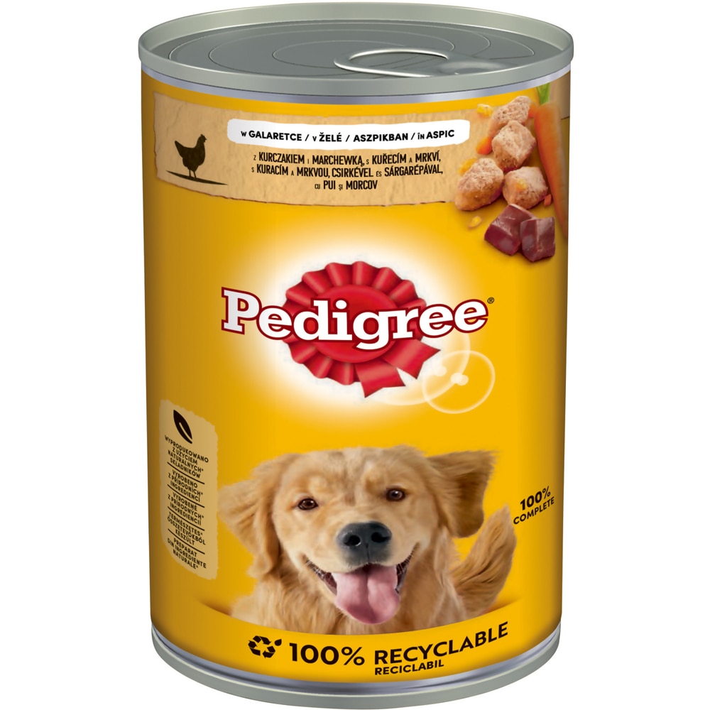 Hrana umeda pentru caini PEDIGREE, Adult, Pui si morcov in aspic, 12 x 1200g
