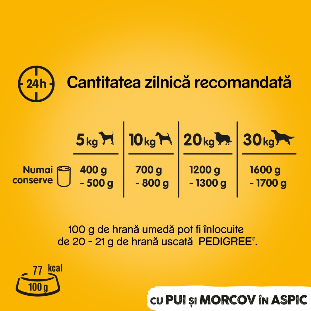 Hrana umeda pentru caini PEDIGREE, Adult, Pui si morcov in aspic, 12 x 1200g
