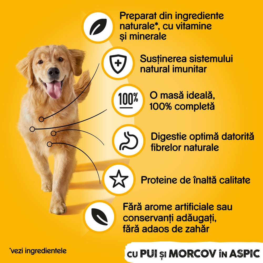 Hrana umeda pentru caini PEDIGREE, Adult, Pui si morcov in aspic, 12 x 1200g