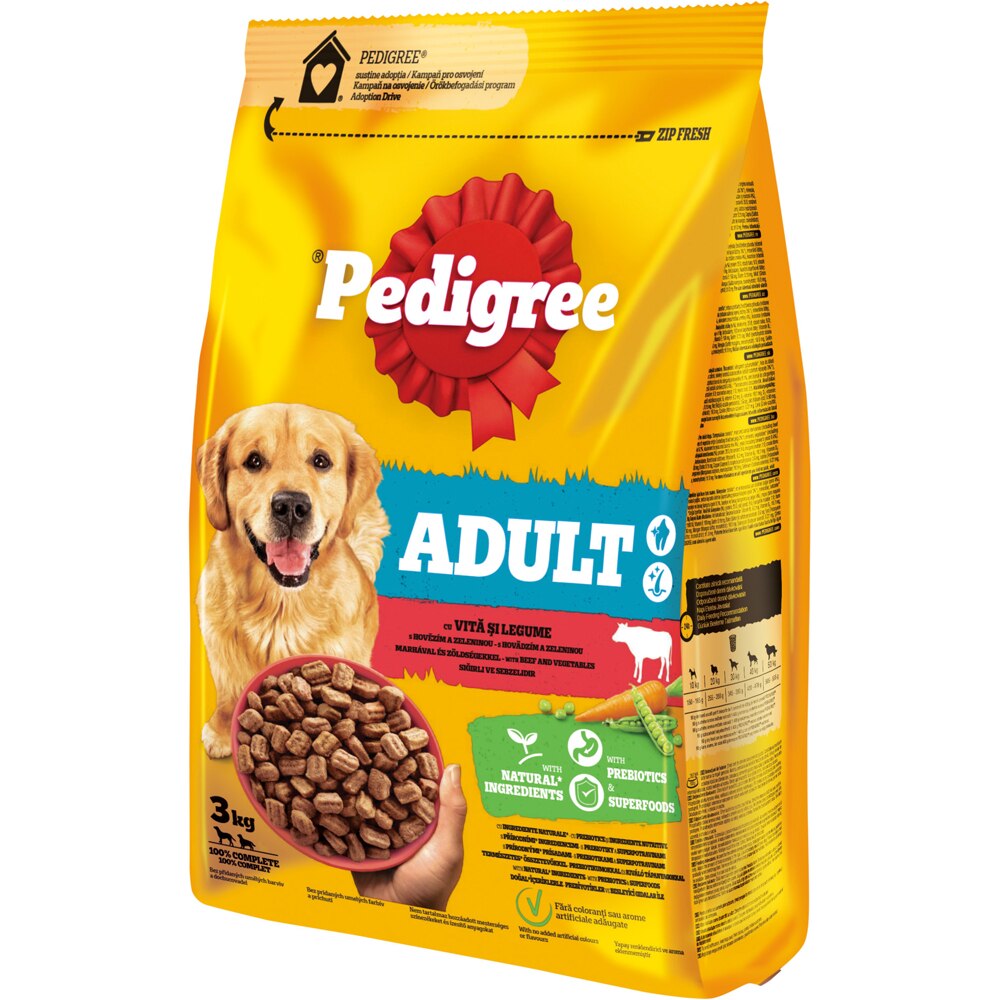 Hrana uscata pentru caini PEDIGREE, Adult, Vita si legume, 3 kg