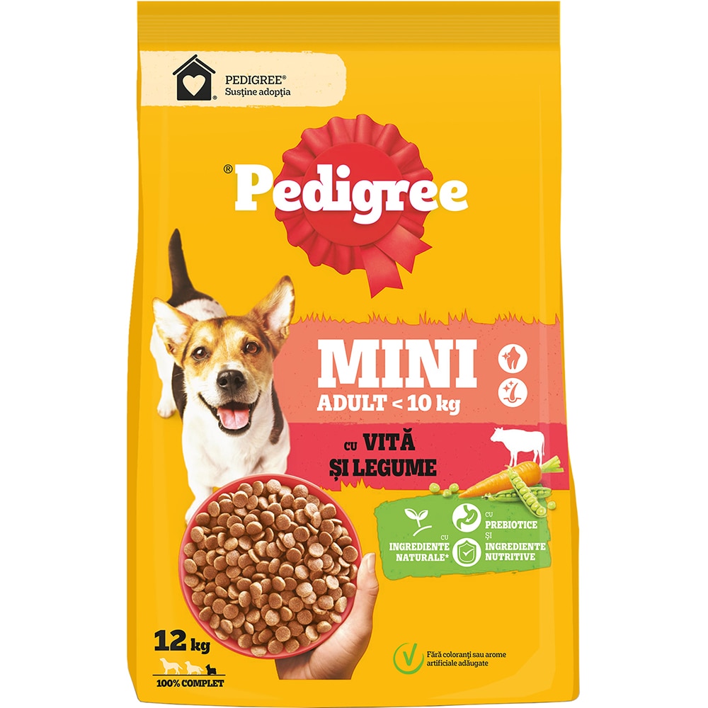 Hrana uscata pentru caini PEDIGREE Mini, Adult, Vita si legume, 12 kg