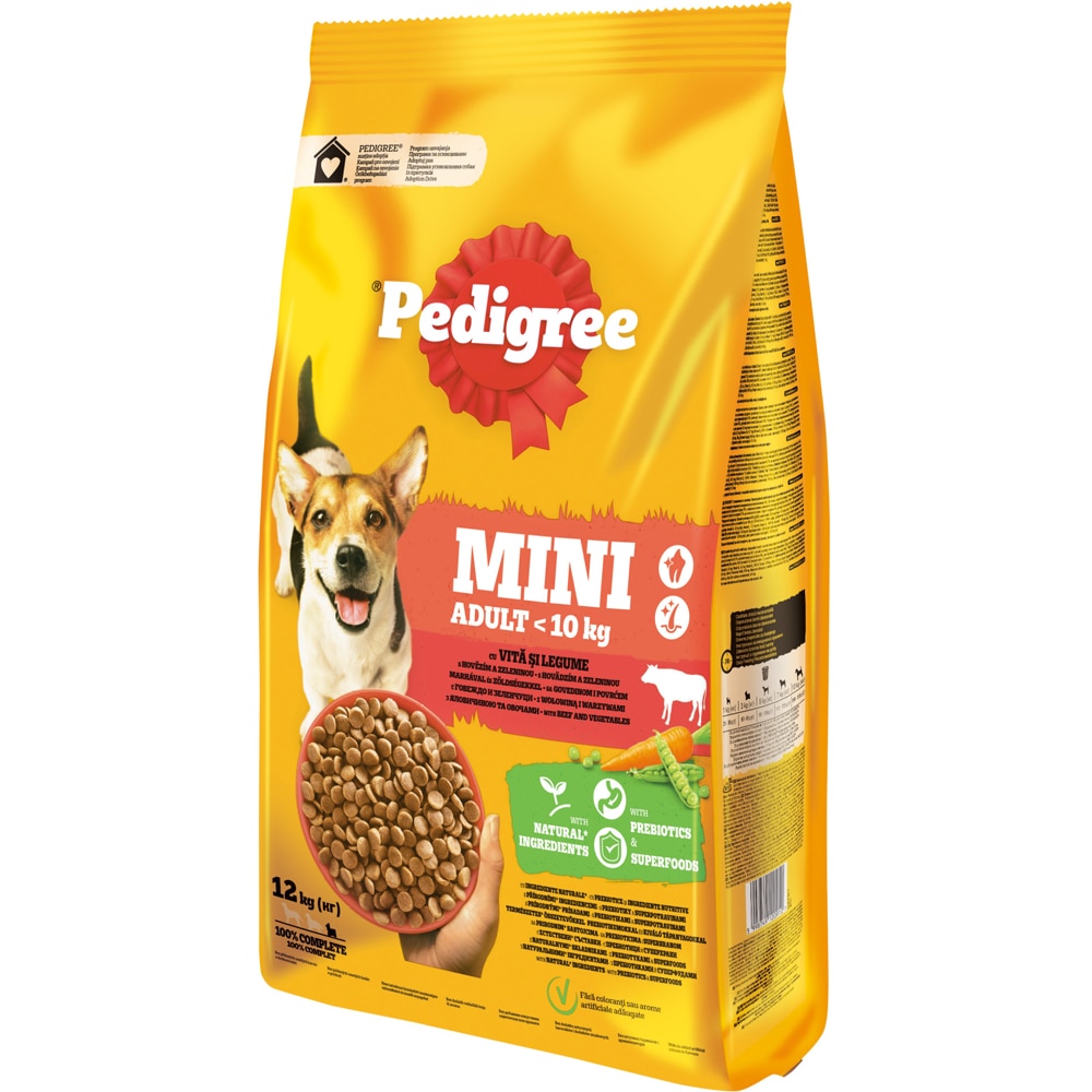 Hrana uscata pentru caini PEDIGREE Mini, Adult, Vita si legume, 12 kg