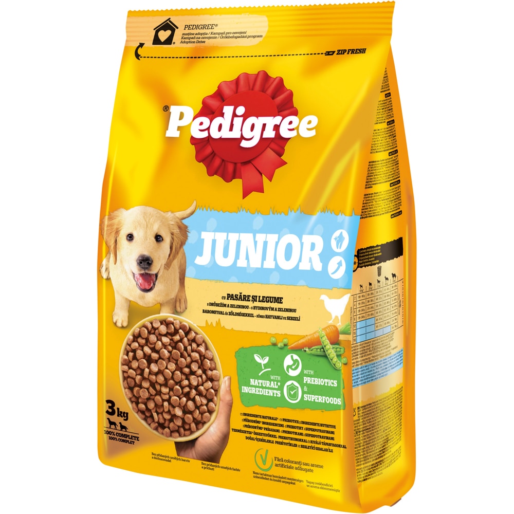 Hrana uscata pentru caini PEDIGREE, Junior, Pasare si legume, 3 kg