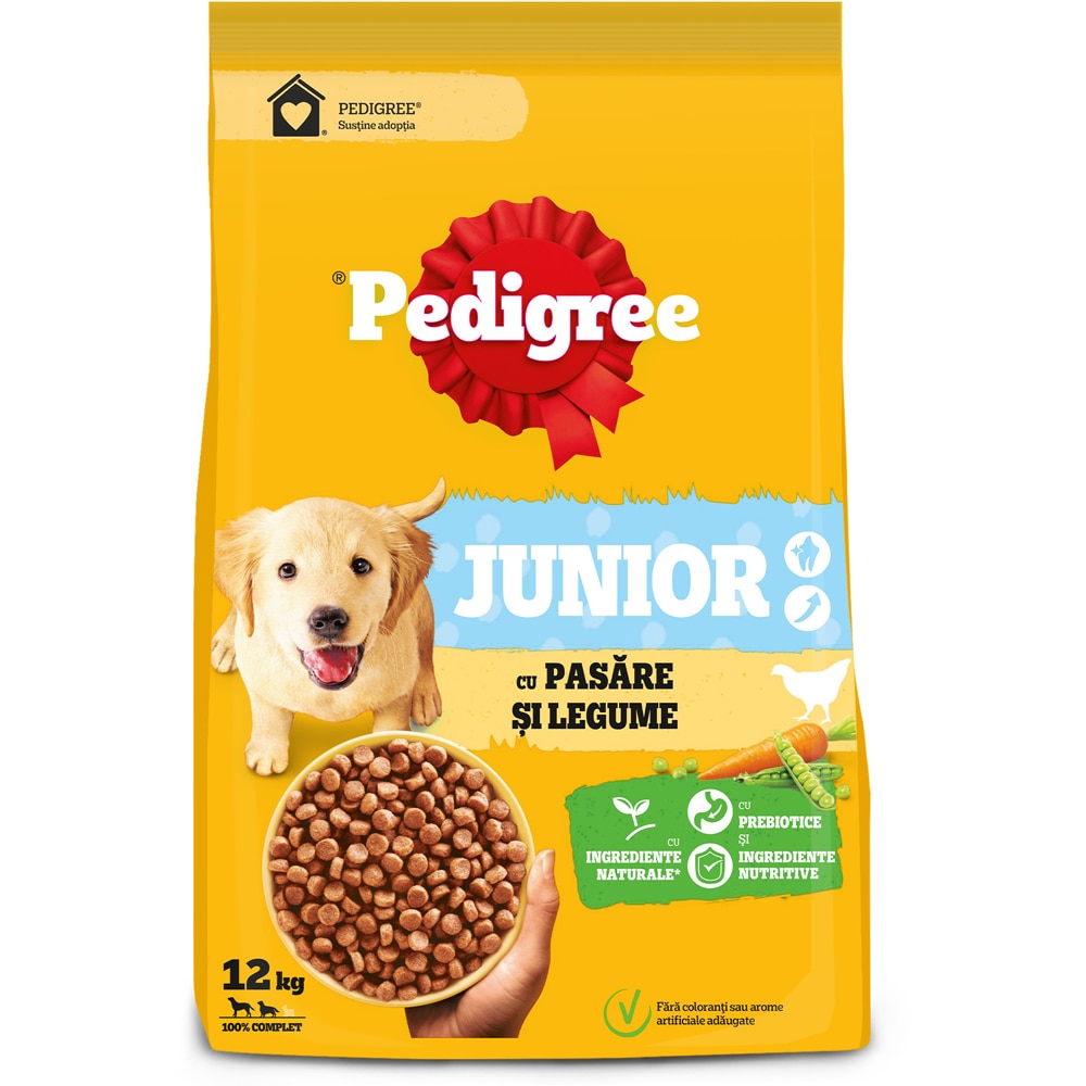 Hrana uscata pentru caini PEDIGREE, Junior, Pasare si legume, 12 kg
