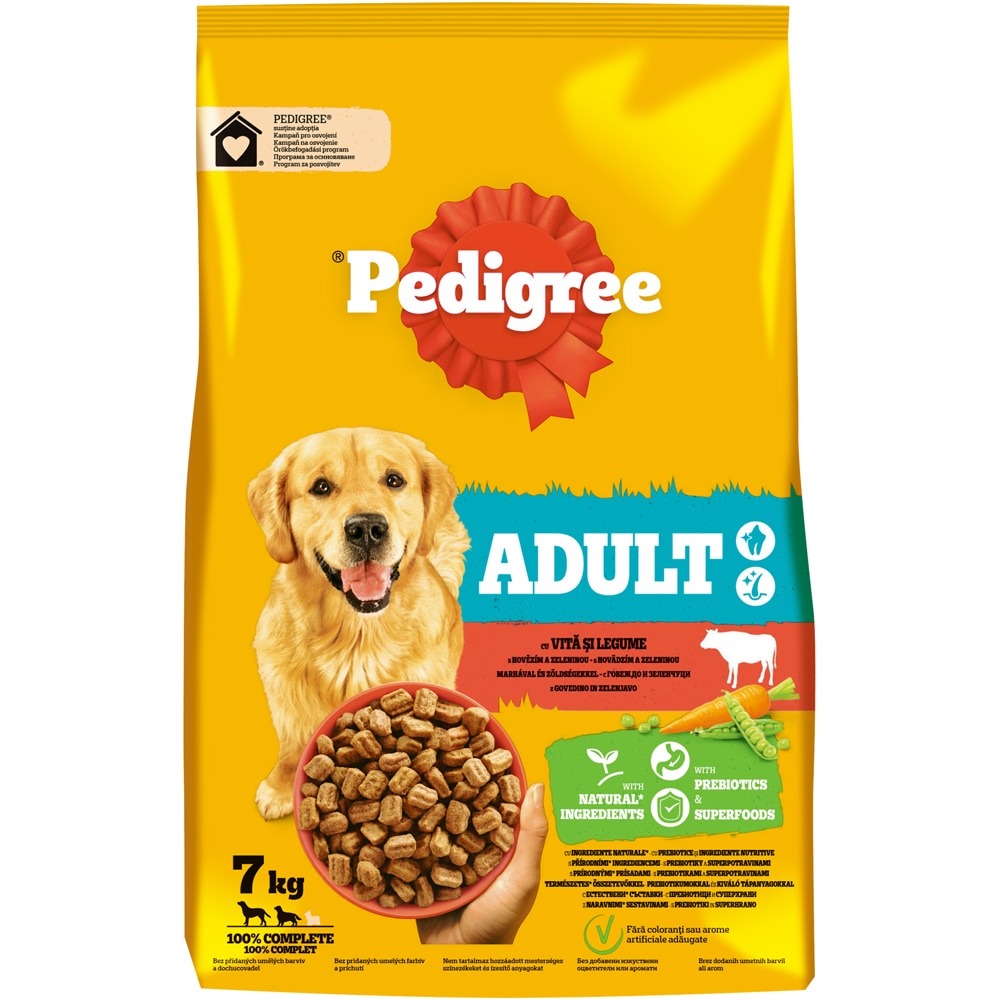Hrana uscata pentru caini PEDIGREE, Adult, Vita si legume, 7 kg