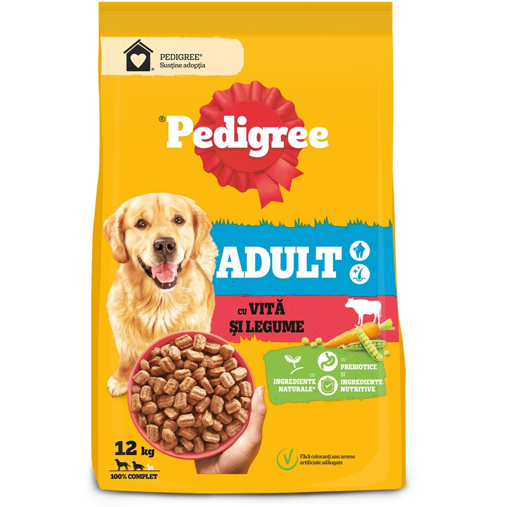 Hrana uscata pentru caini PEDIGREE, Adult, Vita si legume, 12 kg
