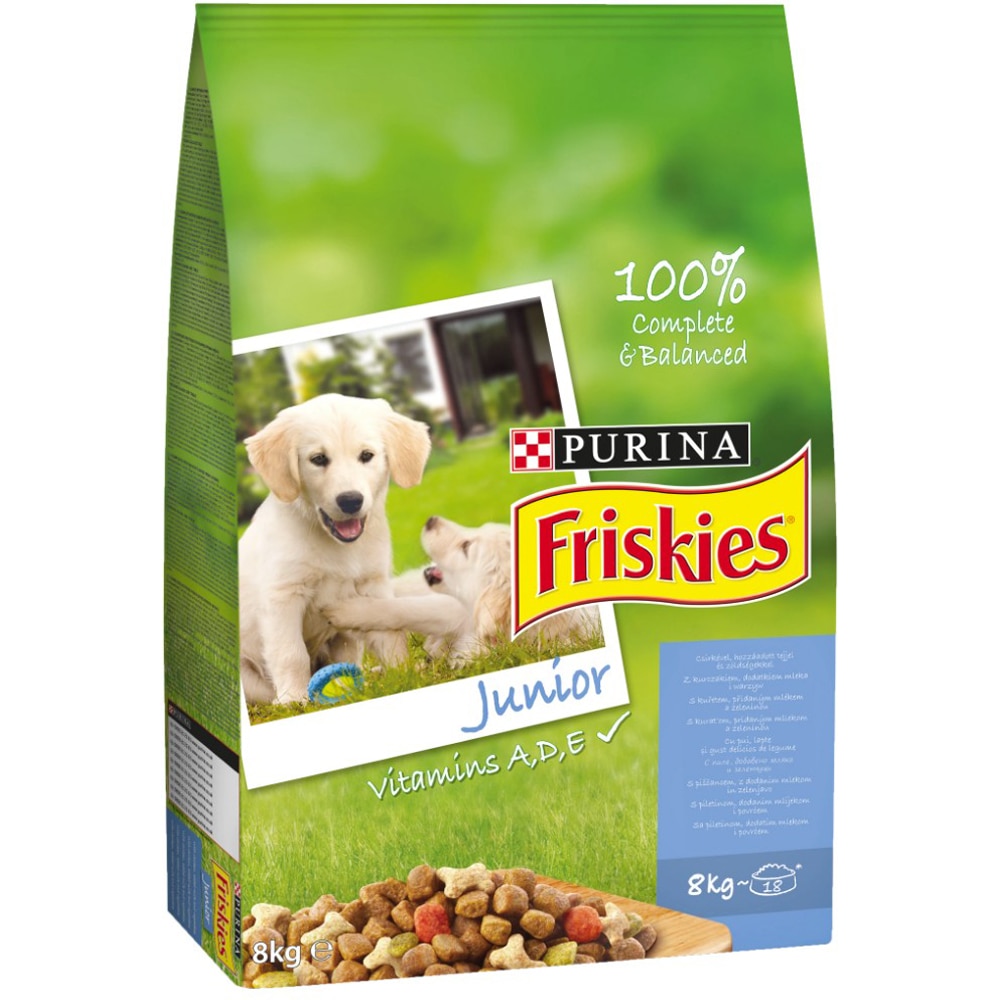 Hrana uscata pentru caini FRISKIES, Junior, Pui si legume, 8 kg