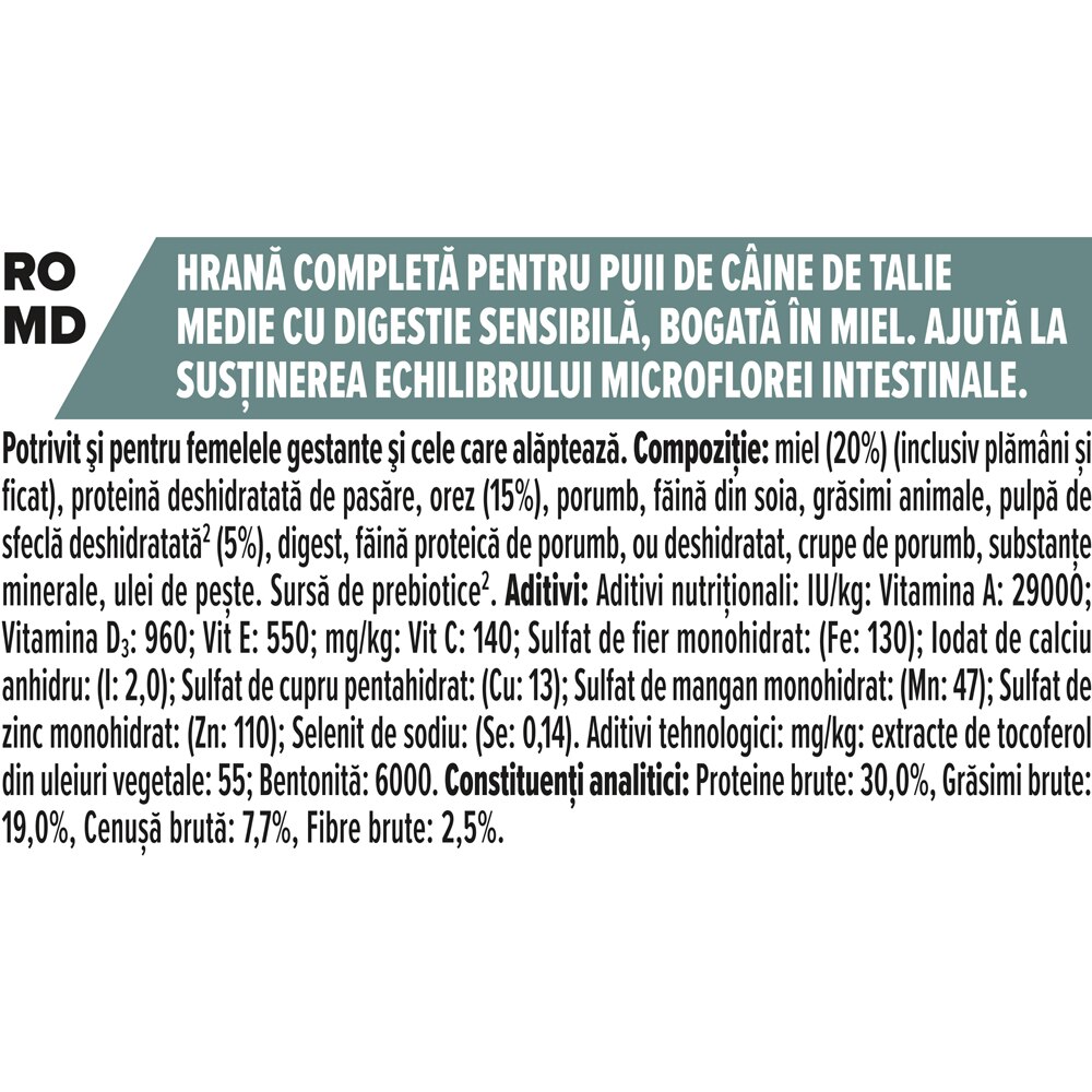 Hrana uscata pentru caini PURINA PRO PLAN Medium, Sensitive Digestion, Junior, Miel, 12 kg