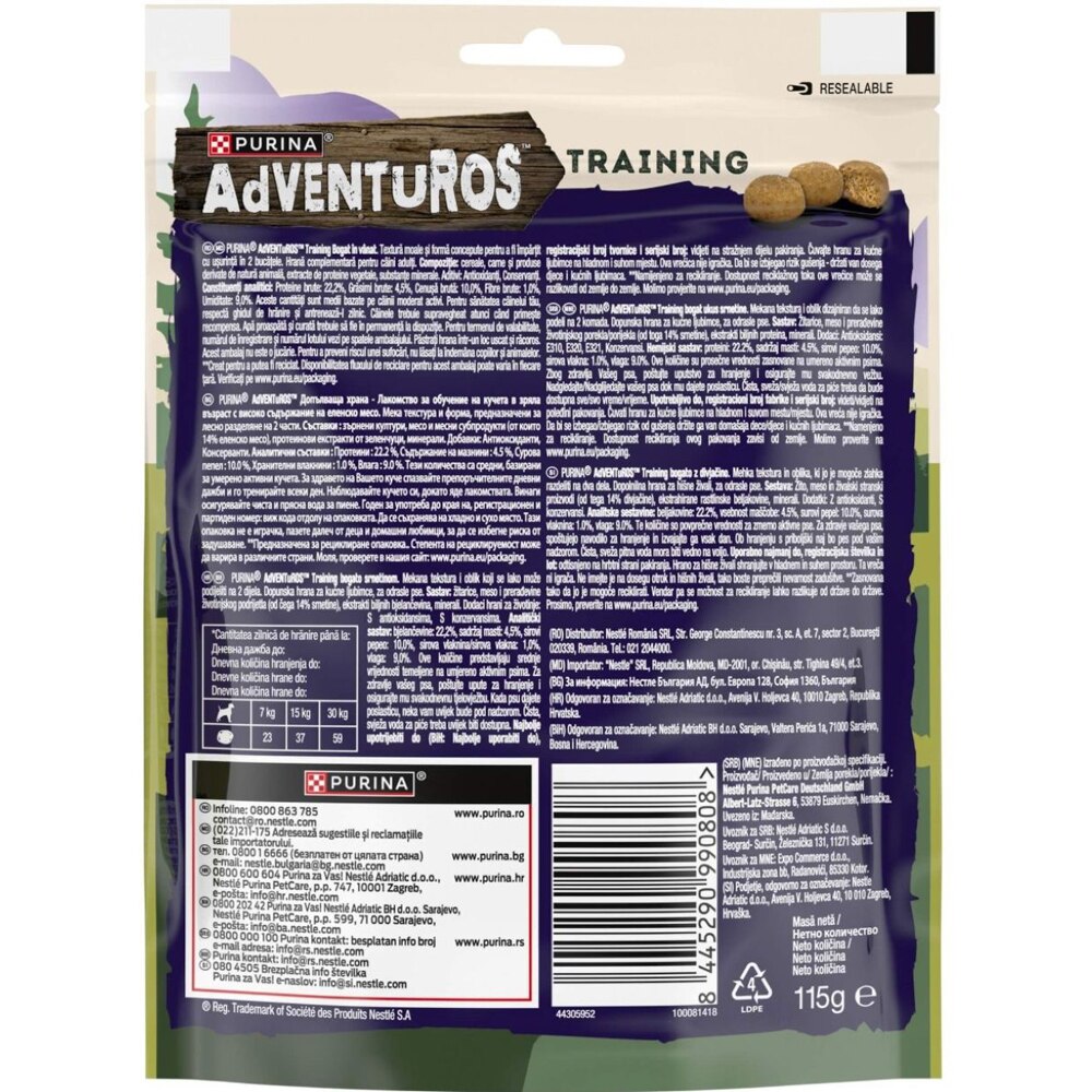 Recompensa pentru caini ADVENTUROS Training, Vanat, 115 g