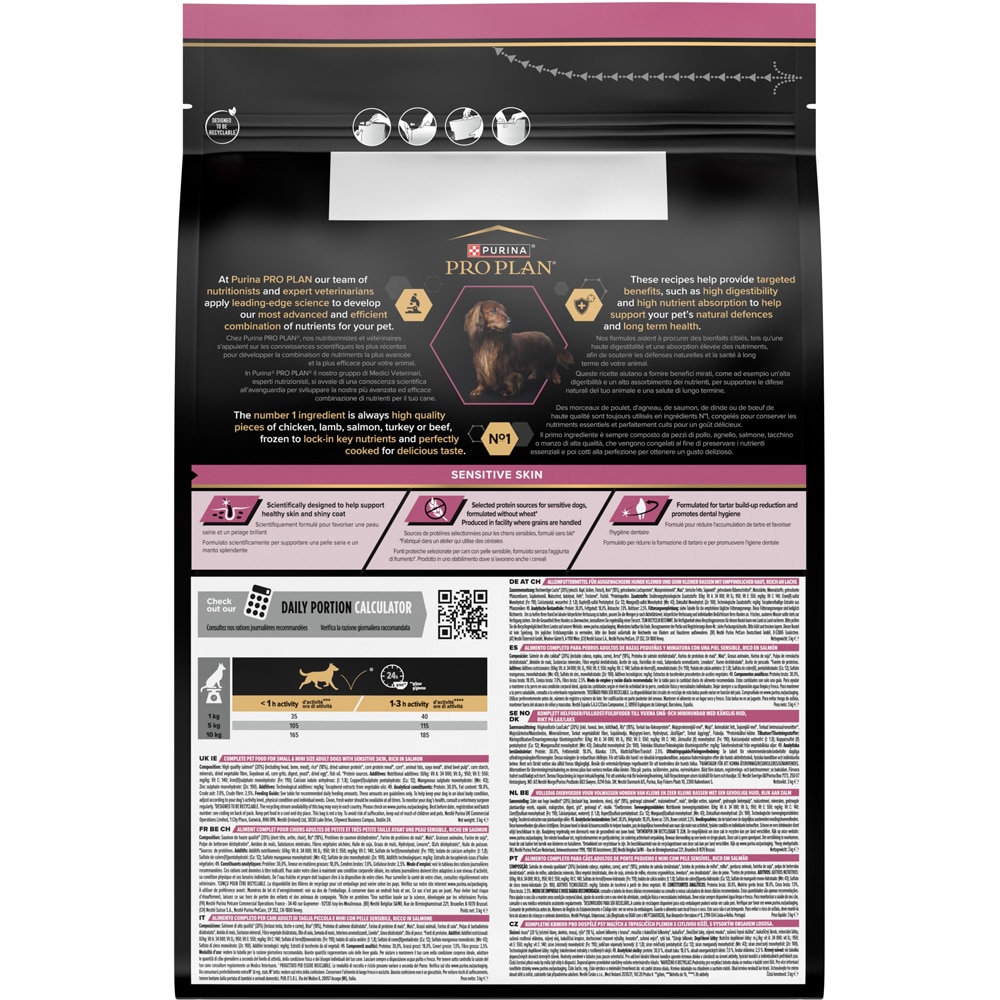 Hrana uscata pentru caini PURINA PRO PLAN Small & Mini, Sensitive Skin, Adult, Somon, 3 kg