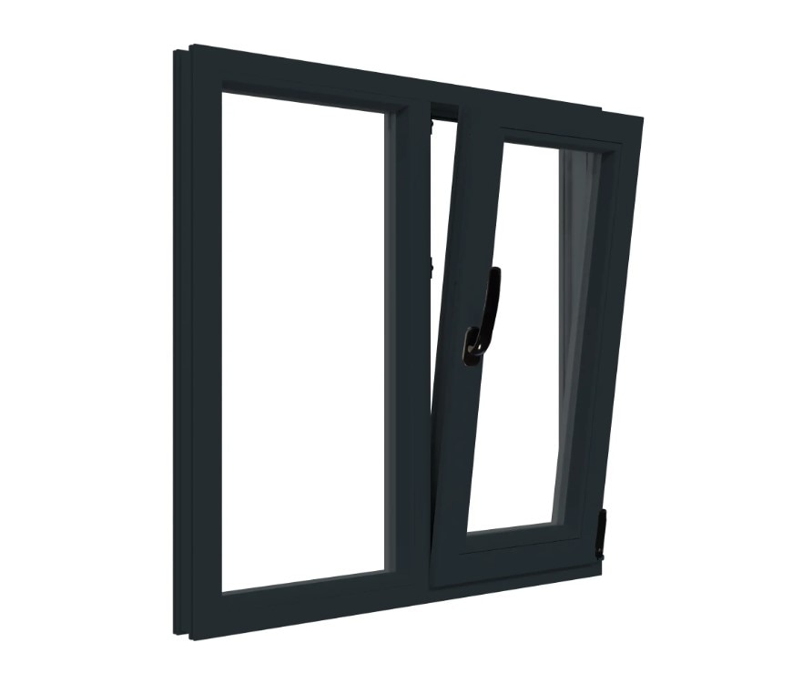 Fereastra termopan PVC, geam Float + Low-E, gri, 6 camere, 116 x 136 cm, dreapta, dubla deschidere, fixa + oscilobatanta  Aplast