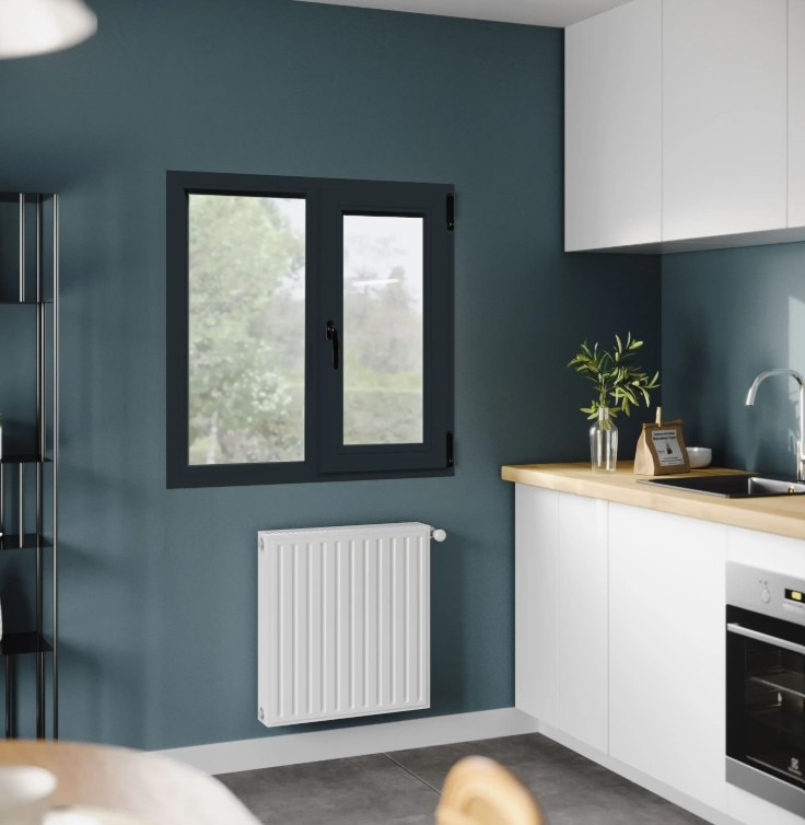 Fereastra termopan PVC, geam Float + Low-E, gri, 6 camere, 116 x 136 cm, dreapta, dubla deschidere, fixa + oscilobatanta  Aplast