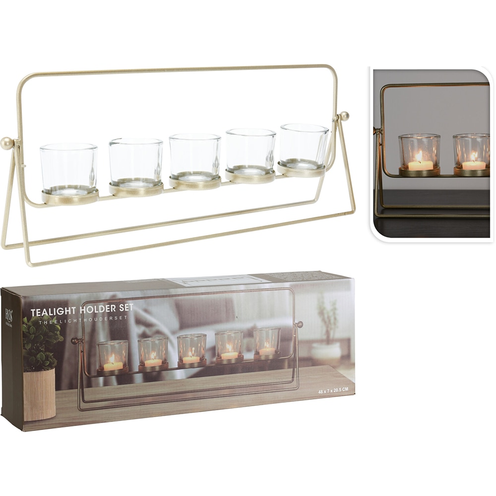 Suport lumanare 138001040, 48 x 7 x 20 cm, auriu