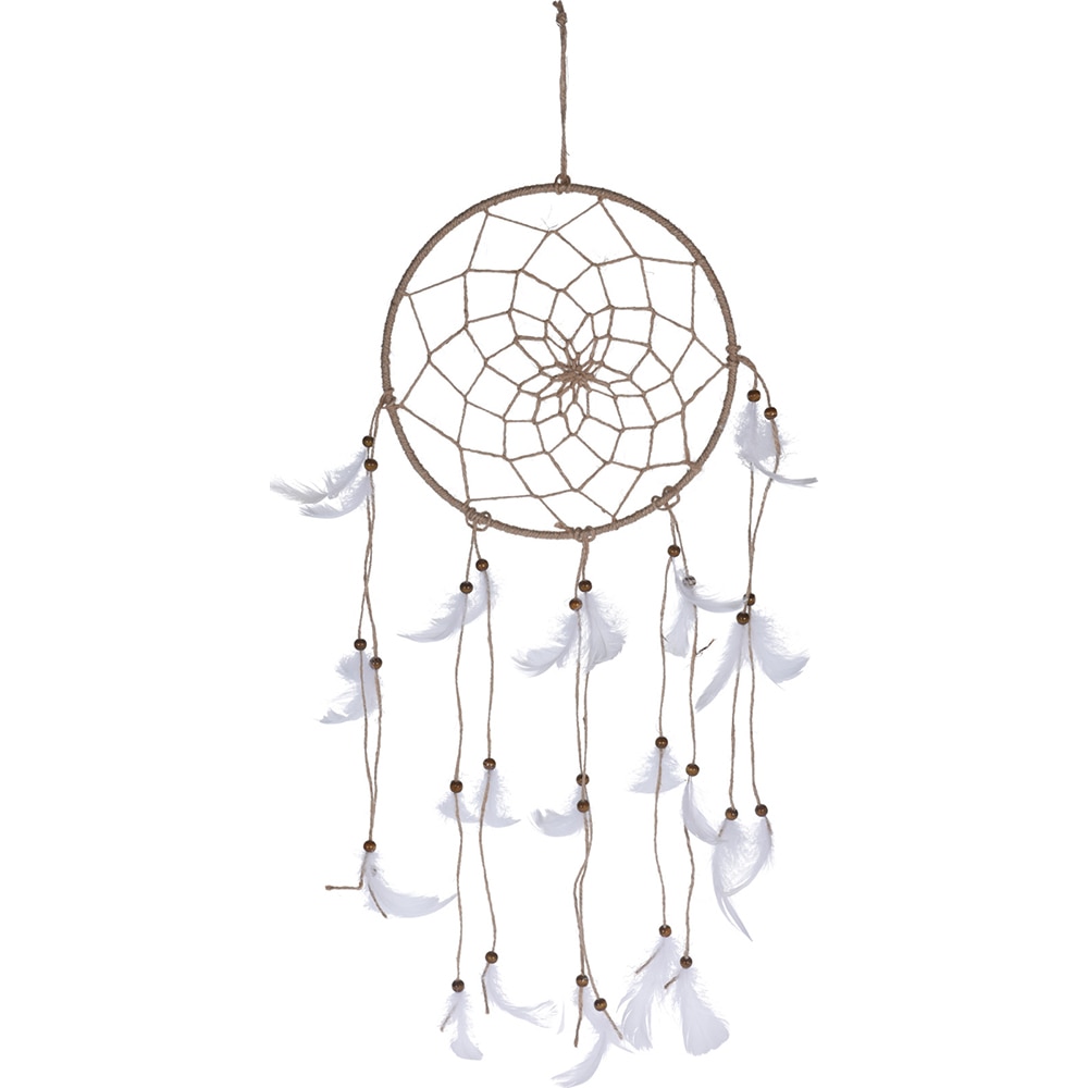 Decoratiune perete Dream Catcher, 23 x 5 x 70 cm, pene, bej-alb