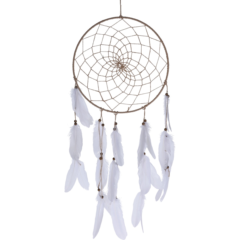 Decoratiune perete Dream Catcher, 33 x 5 x 90 cm, pene, bej-alb