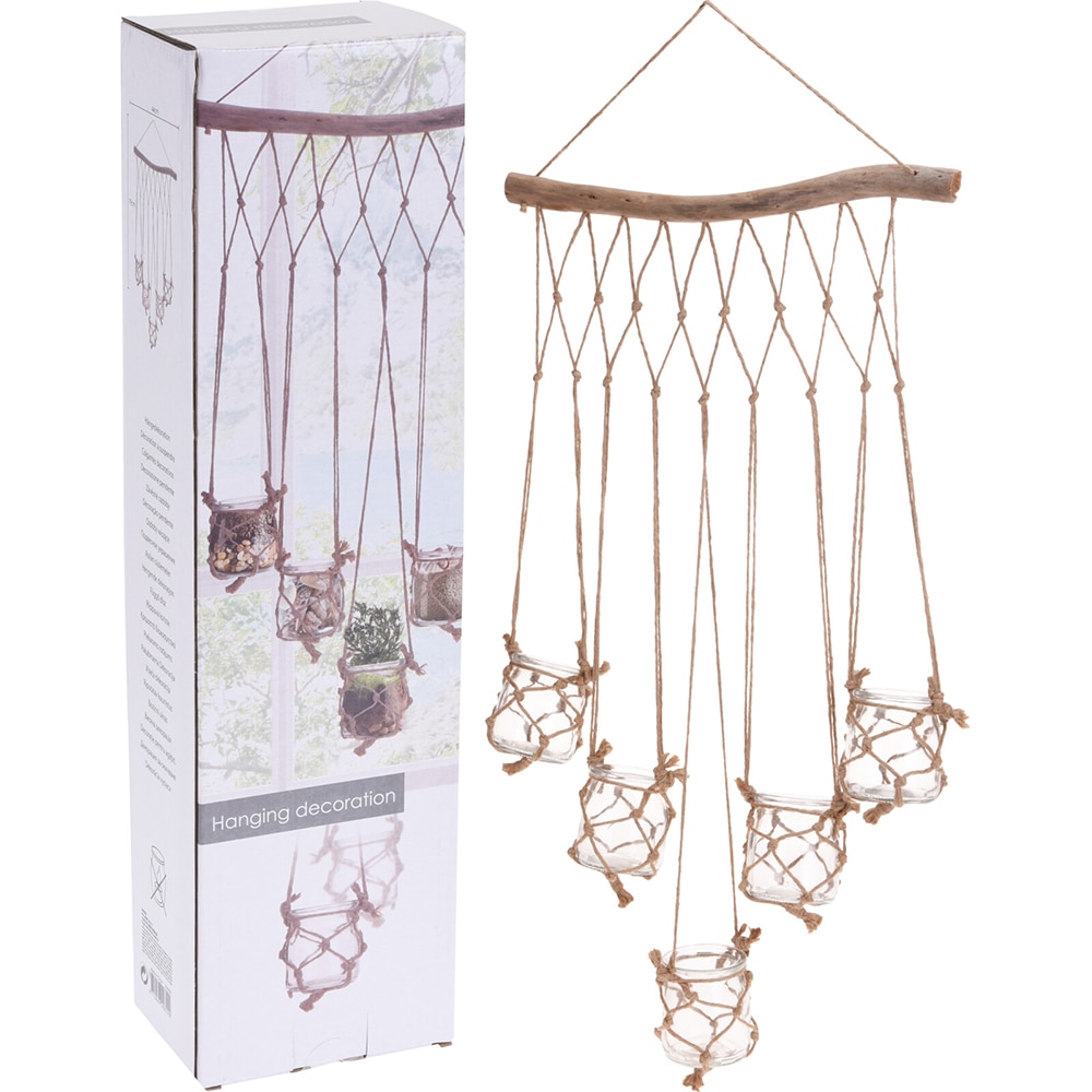 Decoratiune perete Dream Catcher, 44 x 8 x 80 cm, lemn, bej