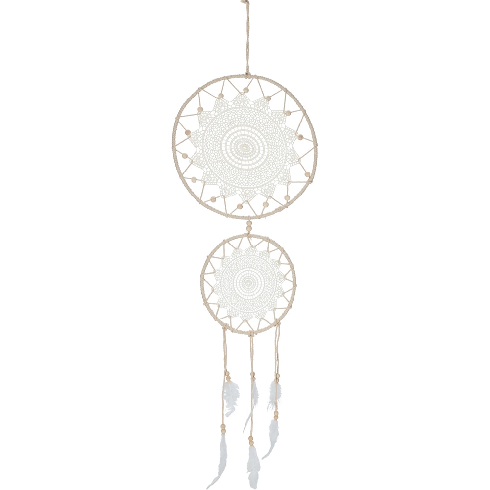 Decoratiune perete Dream Catcher, 30 x 1.5 x 100 cm, iuta, bej-alb