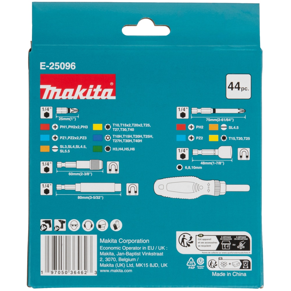 Set biti si clichet MAKITA E-25096, 44 de piese
