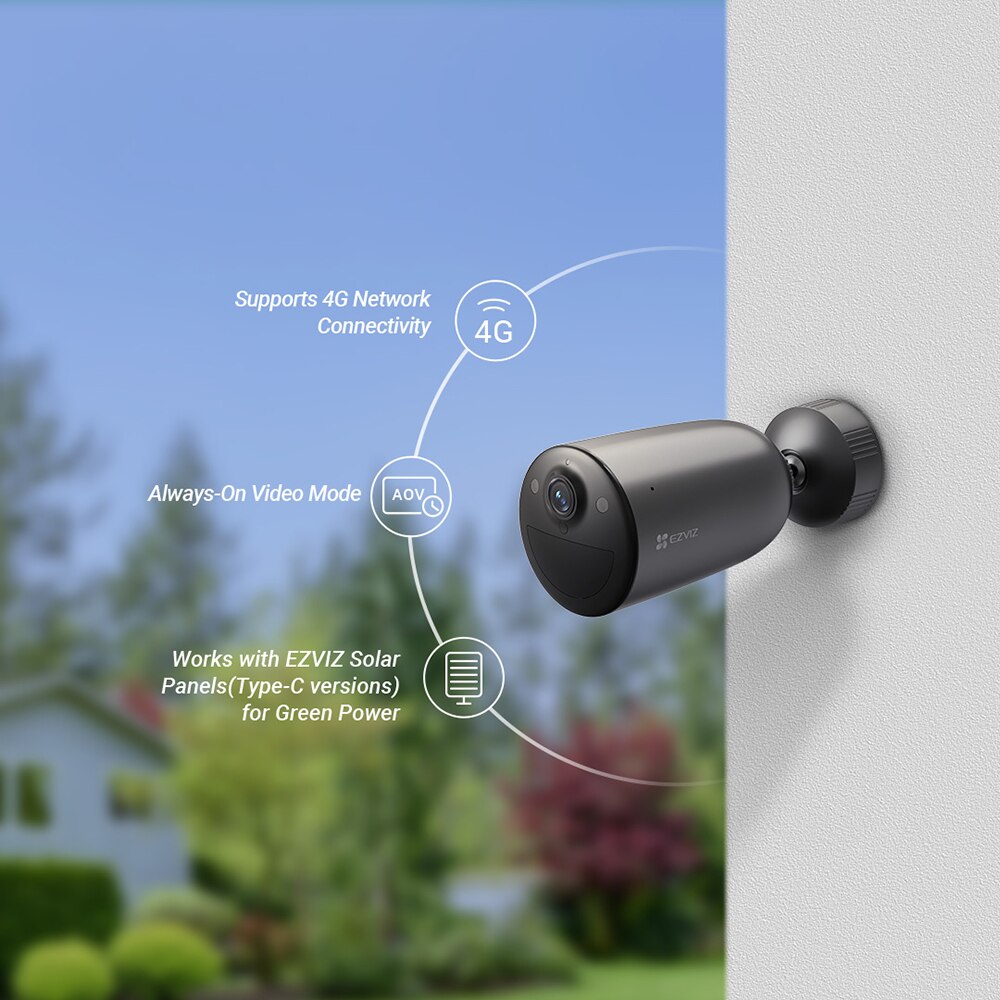 Kit Camera IP Wireless EZVIZ EB3, 2K, 4G, IR 15M, Motion Detection, panou solar Type-C, baterie 5200mAh, negru