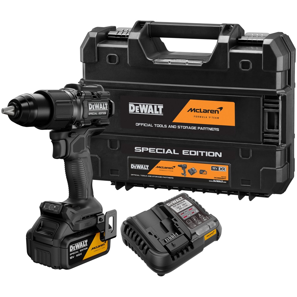 Masina de gaurit si insurubat cu percutie DEWALT x McLaren F1 Team DCD86MM1T-QW, 1x4Ah, 18V, 2000RPM, 90Nm