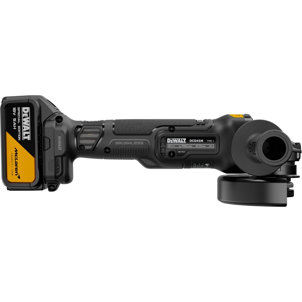 Polizor unghiular DEWALT DCG45MP2T-QW x McLaren F1 Team, 5500RPM, 2x5Ah, 125mm