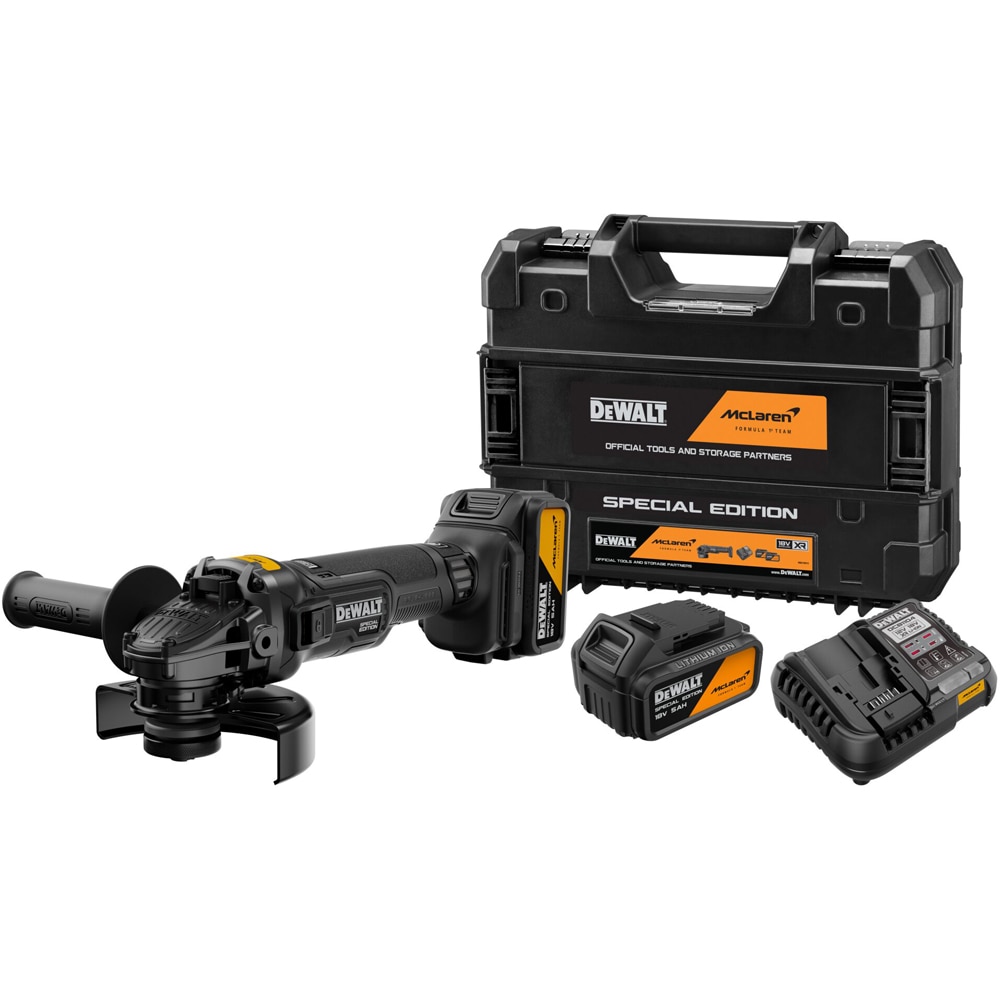 Polizor unghiular DEWALT DCG45MP2T-QW x McLaren F1 Team, 5500RPM, 2x5Ah, 125mm