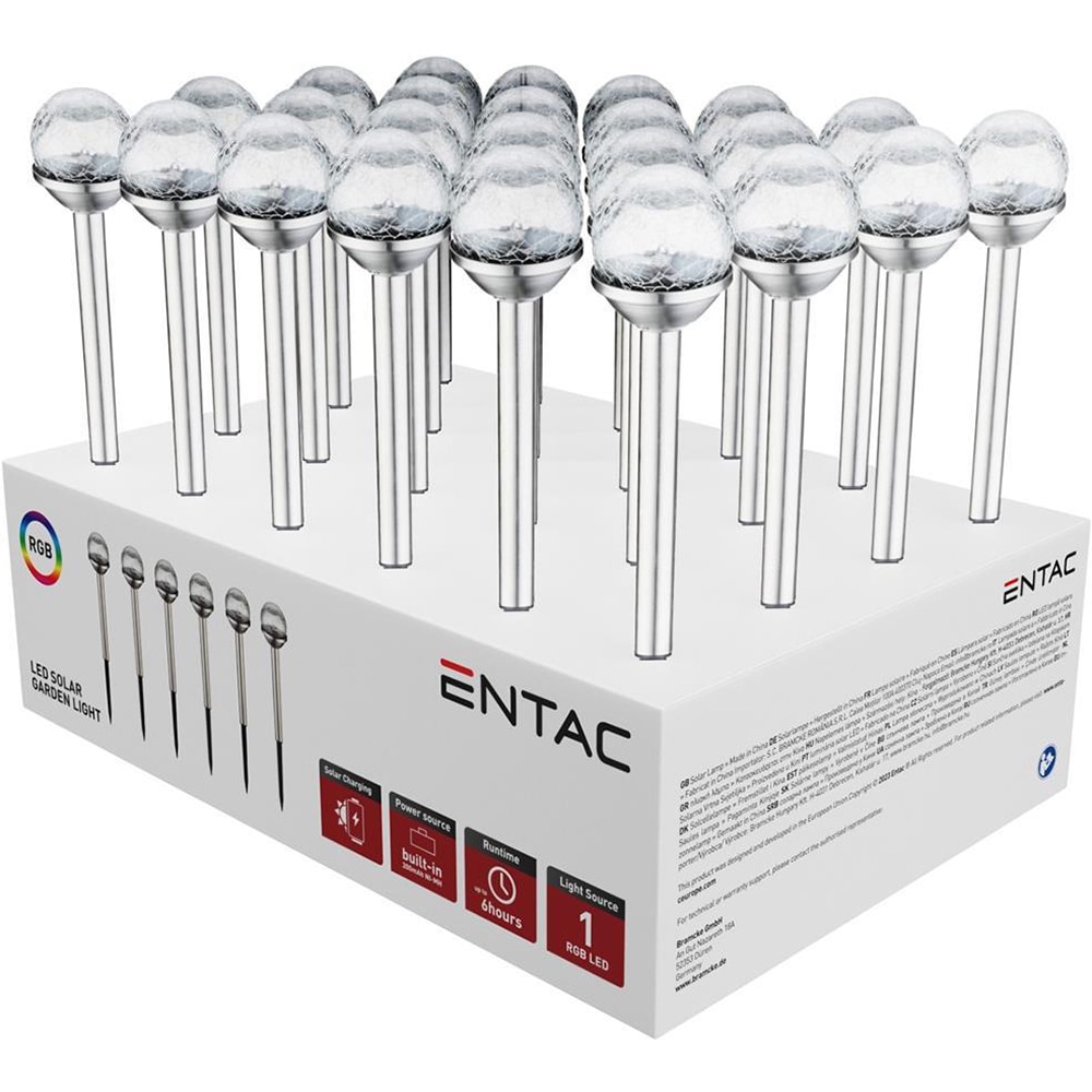 Lampa solara ENTAC EGSL-SS1LC34RGB-PDQ, LED, otel inoxidabil, argintiu