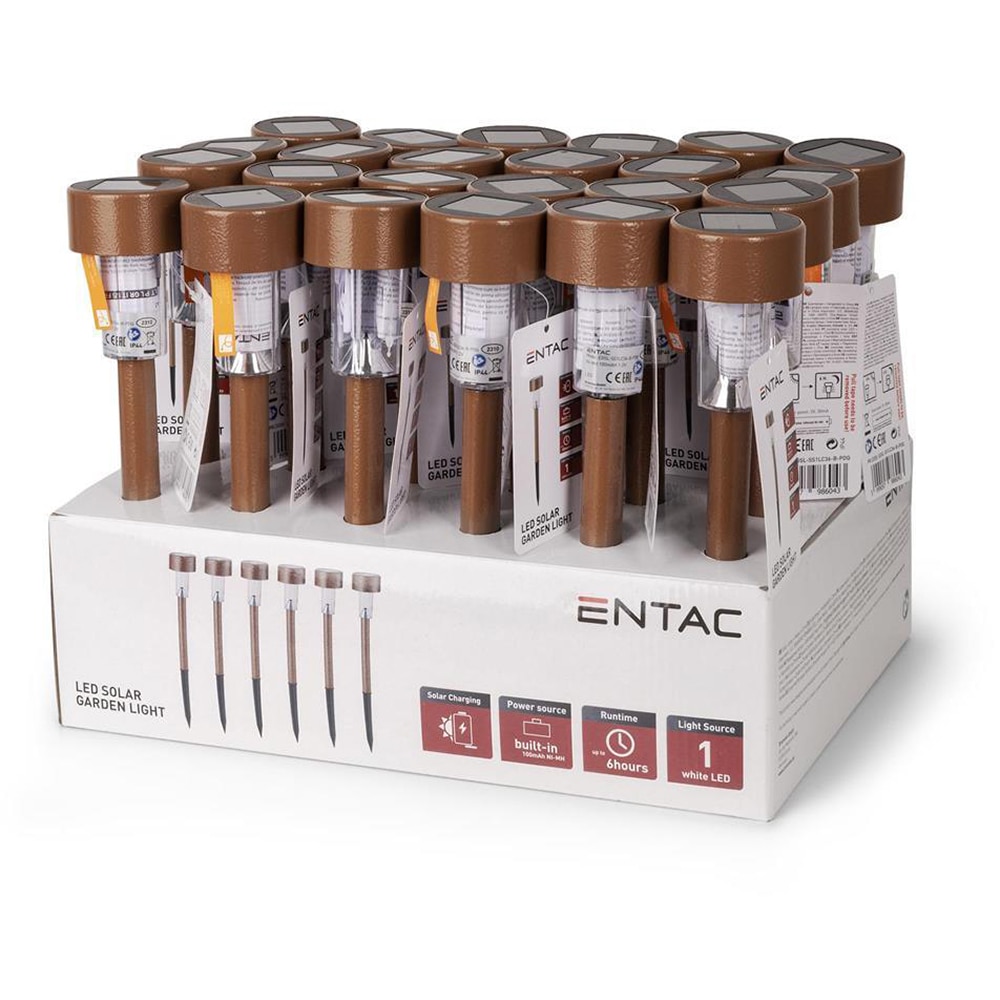 Lampa solara ENTAC EGSL-SS1LC36-B-PDQ, LED, otel inoxidabil, maro