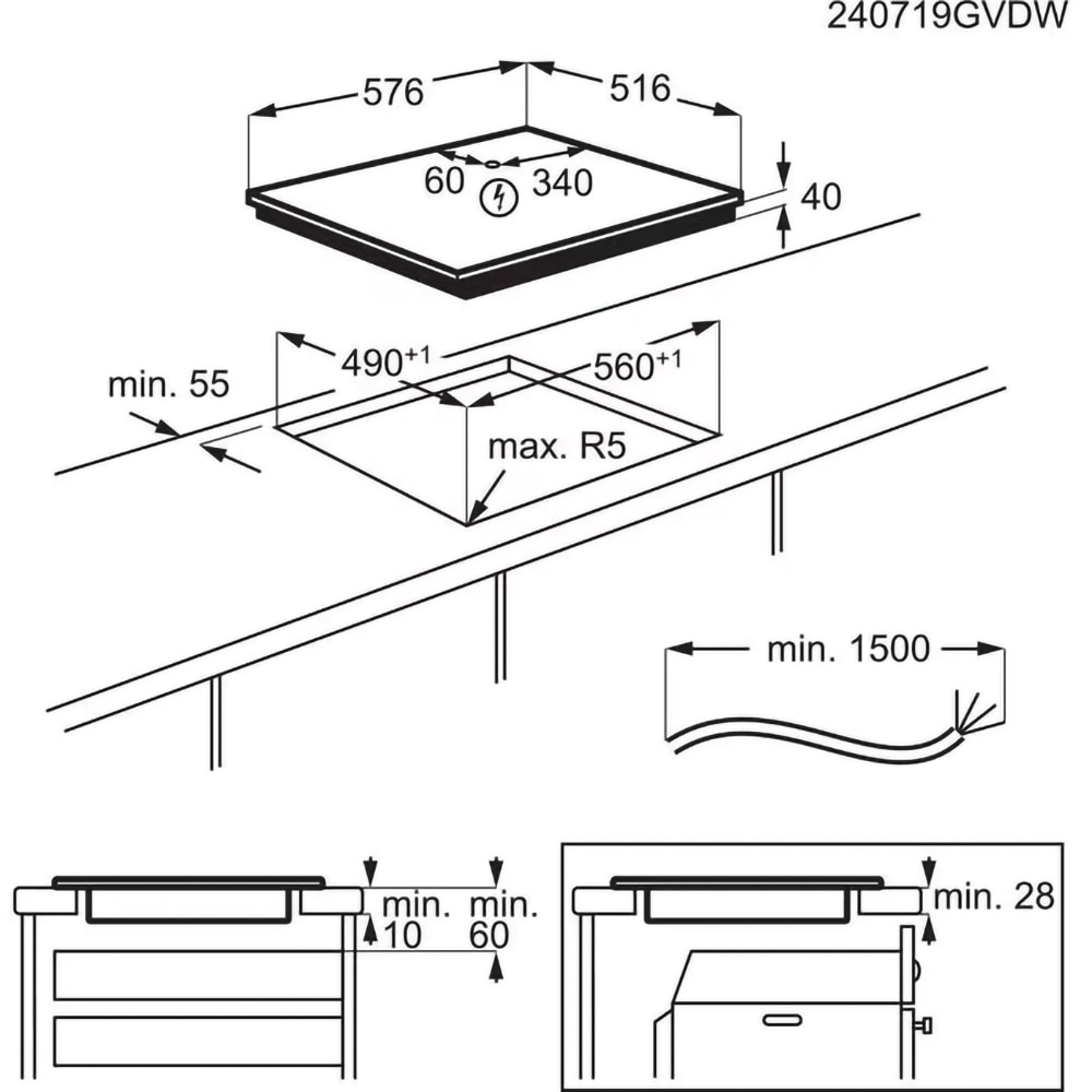 Plita incorporabila ELECTROLUX EHF46547XK, Vitroceramica, 4 arzatoare, Touch Control, negru