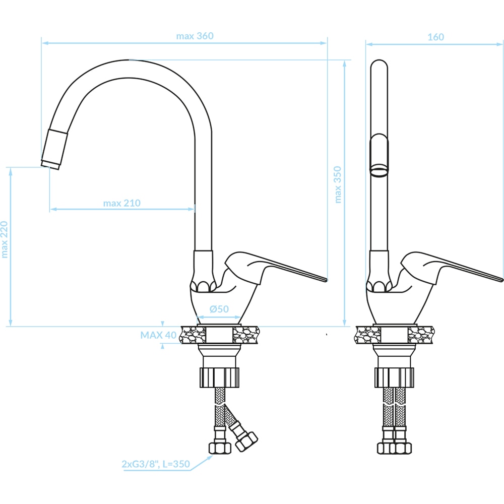 Baterie bucatarie KUCHINOX Elza BKE 467D, pipa flexibila, alama, crom-bej