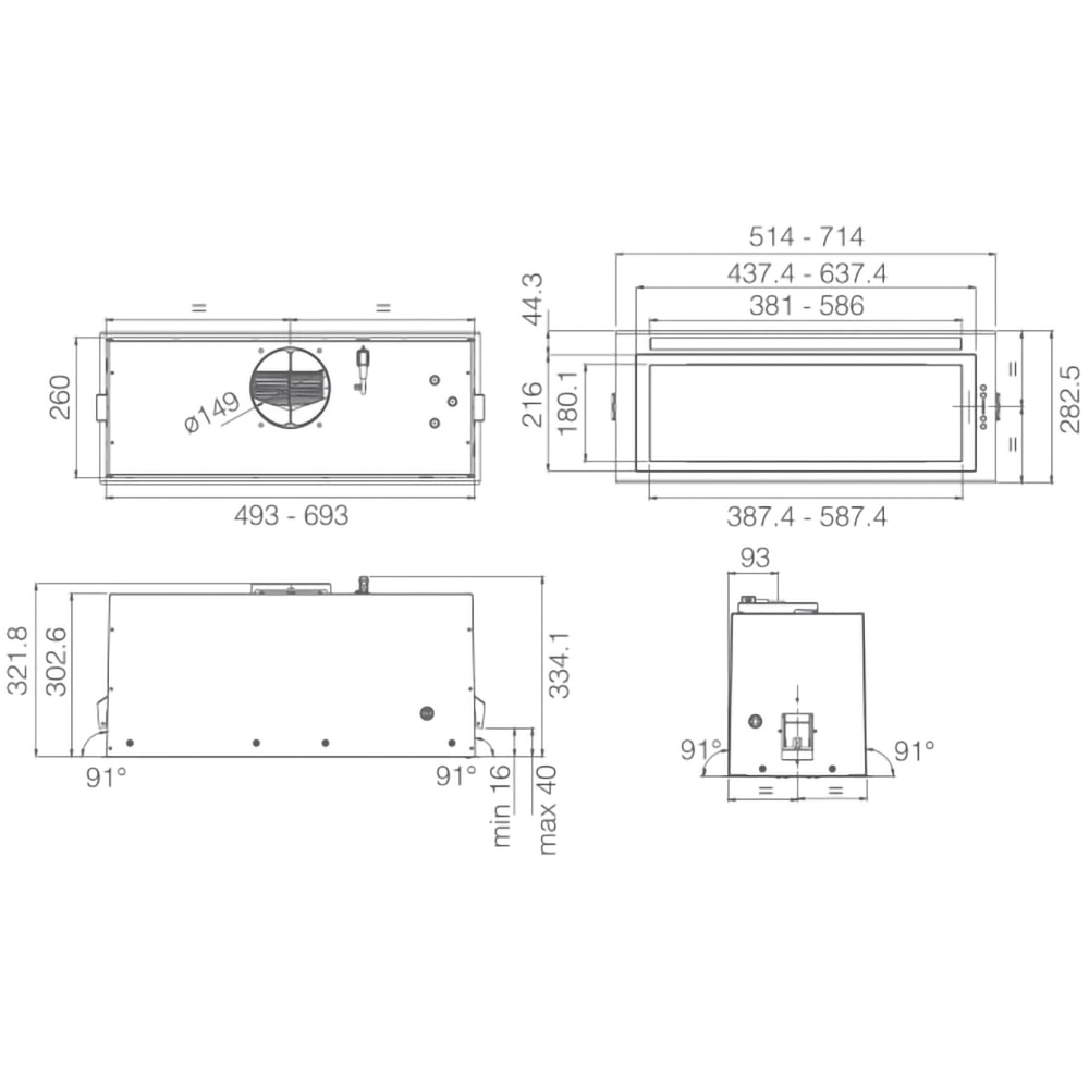 Hota incorporabila ELICA Enter BL MAT/A/52, 1 motor, 550 m3/h, L 52 cm, negru