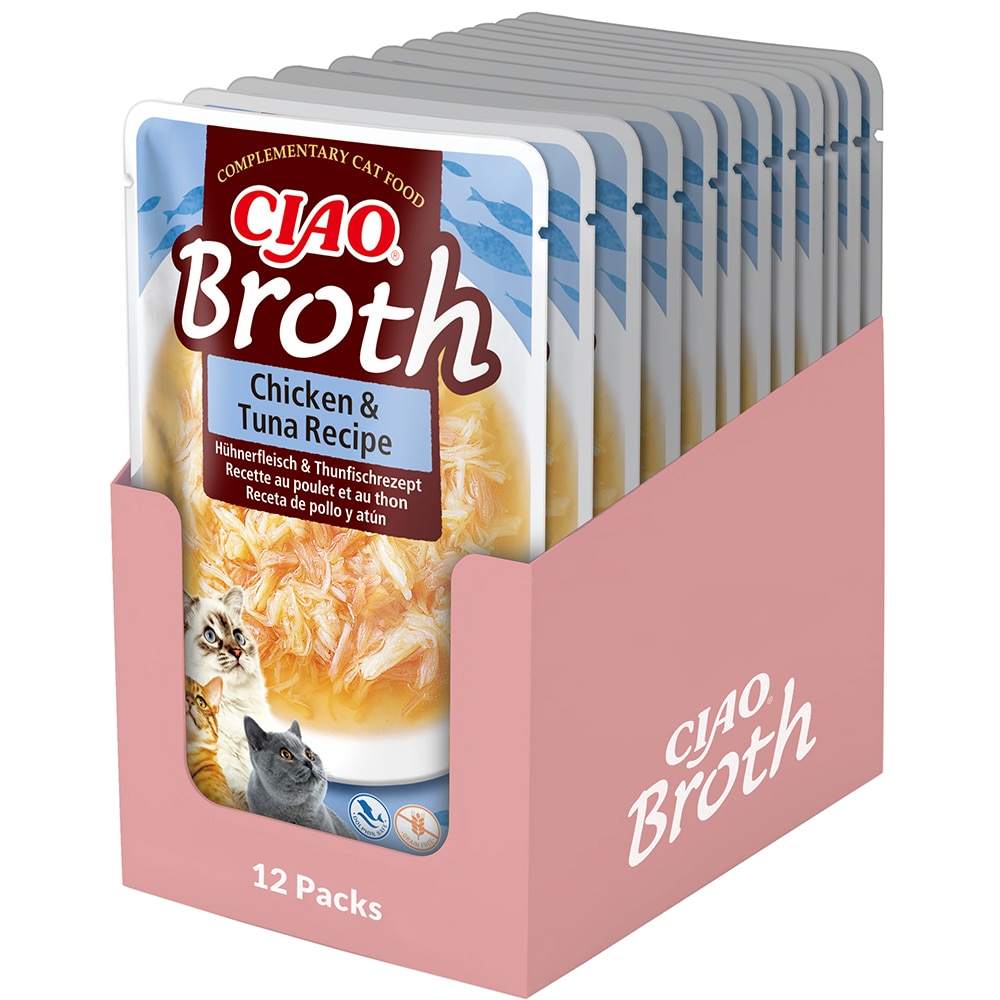 Hrana umeda pentru pisici INABA Ciao Churu Broth, Adult, Pui si Ton in supa, 12 x 40 g