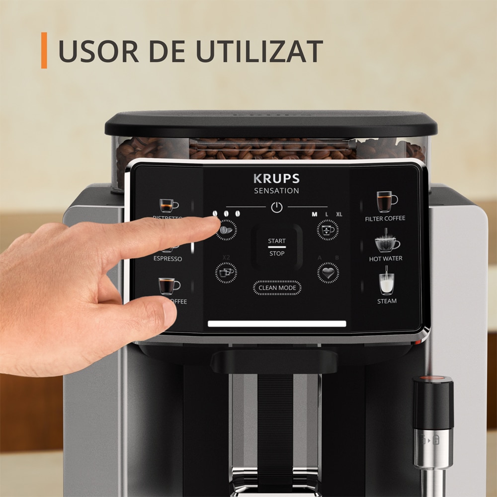 Espressor automat KRUPS Sensation EA910E10, 1.7l, 1450W, 15 bar, argintiu-negru