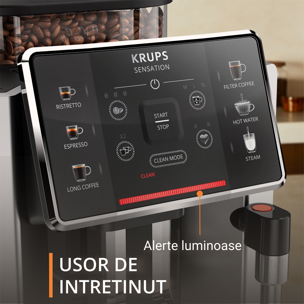 Espressor automat KRUPS Sensation EA910E10, 1.7l, 1450W, 15 bar, argintiu-negru